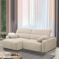 Sofá Decorativo Sala De Estar ícaro 4 Lugares 280cm Reclinável E Retrátil Bouclê Bege Claro