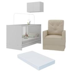 Berço 3 em 1 com Colchão Poltrona e Armário Aéreo 2 Portas Multimóveis Mp4156 Branco/bege