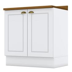 Balcão 2 Portas 80cm Americana Branco Com Tampo Nature - Móveis Henn Branco-nature