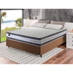 Conjunto Cama Box c/ Molas Ensacadas Alpine Cinza Casal 138x188x65