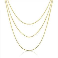 Colar 3 Correntes Triplo Top Super Xique Folheada A Ouro