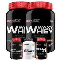 Kit 2 x Whey Protein Waxy Whey 900g + BCAA 4,5 100g + Creatina 100g + POWER Glutamina 100g - BB-Unissex