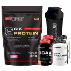 KIT Whey Protein 6 Six Protein 2kg + 2x BCAA 100g + 2x  Creatine 100g + Coqueteleira – BB-Unissex