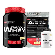 Kit Waxy Whey 900g + Creatina 100g + Albumina 500gr - Bodybuilders-Unissex