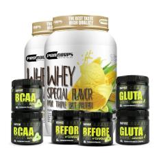 Kit 2 Whey 840g + 2 Bcaa + 2 Pré Treino + 2 Glutamina-Unissex