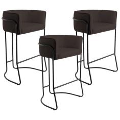 Kit 03 Banquetas Fixa Preto Corano Marrom C-34