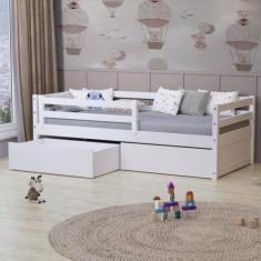 Cama Solteiro Eco com 02 Gavetas e Grade de Proteção Madeira Maciça Br