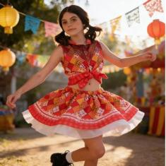 Vestido Infantil de Festa Junina Croped São João Fantasia - Global Fan
