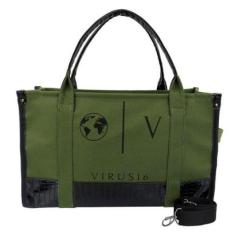 Bolsa Tote Bag Feminina Lona Com Alça Fixa e Tranversal Removível Fechamento Zíper Detalhe Croco-Feminino