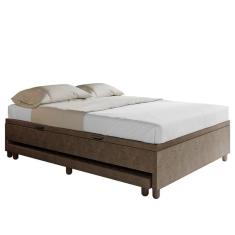 Bicama Casal Box Com Baú 138x188cm Samy S05 Veludo Marrom - Mpozenato