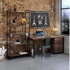 Conjunto Industrial 3 Peças 1 Escrivaninha 1 Estante e 1 Gaveteiro Kua