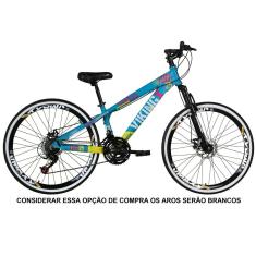 Bicicleta Aro 26 Vikingx Tuff 21v Alumínio Freeride DH Aros Vmaxx Brancos Freio a Disco-Unissex