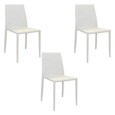 Kit 3 Cadeiras Decorativas Sala e Cozinha Karma PVC Branca - Gran Belo