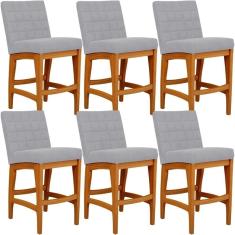 Kit 06 Banquetas Baixa Cozinha Bancada L02 Cinza