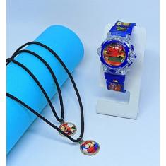 Kit Relógio Infantil Digital Pisca Led + Colar Duplo Amizade Meninas M