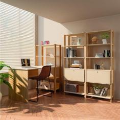 Conjunto Home Office 3 Peças 1 Escrivaninha 2 Estantes Match Artely Off White/Carvalho