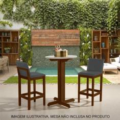 Kit 2 Banquetas Alta Luxo Pérola Com Encosto Estofada Em Veludo Cinza Madeira Maciça Imbuia