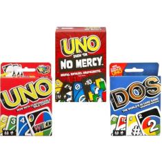 Mattel Uno No Mercy, Uno and Dos Card Game, Combo Pack of 3