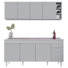 Armário De Cozinha Nevada E Balcão Gabinete 180cm Com Pia Dallas Cinza Claro - Lumil