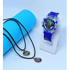 Kit Relógio Infantil Digital Pisca Luz Toca Musica + Colar Duplo Amiza