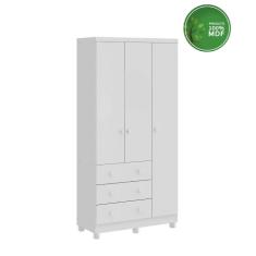 Guarda Roupa Infantil 3 Portas 3 Gavetas Júnior Móveis Peroba Branco Brilho