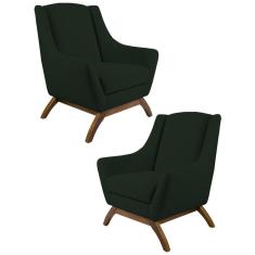 Kit 2 Poltronas Decorativas Base Manu Madeira Juliet B-303 Veludo Verde Musgo - Domi