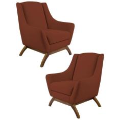 Kit 2 Poltronas Decorativas Base Manu Madeira Juliet B-235 Linho Laranja - Domi