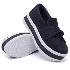 Tênis Slip On Feminino Casual Nó Frontal e Sola Borracha Alta Flat Mulher Fashion-Feminino