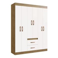 Guarda-roupa 6 Portas 2 Gavetas 4 Prateleiras Sidney Off White/ Nogueira