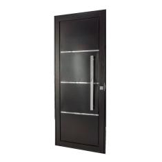 Porta de Aço Social 215x105cm com Friso Ideal Crv Esquadrias Preto