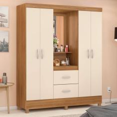 Guarda Roupa Solteiro 4 Portas Com Espelho e 2 Gavetas Loanda