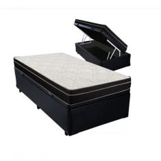 Cama Box Baú Solteiro 88 Tecido Preto Com Colchão Paris De Molas Preto 66x88x188