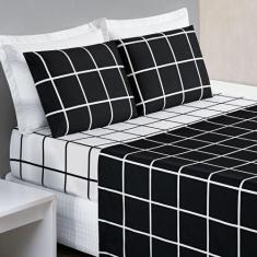 Jogo De Cama Com Lençol De Cima 200 Fios Austin Queen 04 Peças - Preto