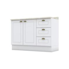 Balcão para Cozinha 3 Gavetas 2 Portas com Tampo Emily Branco Hp/calcare