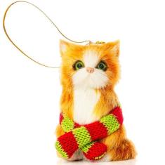 Enfeite de Natal Ornativity - Mini Gato Peludo Preto com Cachecol