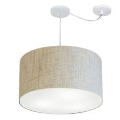 Lustre Pendente Cilíndrico Com Desvio Md-4235 Cúpula em Tecido 45x30cm Rustico Bege - Bivolt