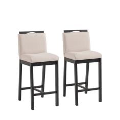 Conjunto 2 Banquetas Estofadas Madeira Maciça Dani Preto Tec Algodão