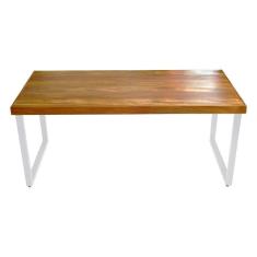 Mesa Industrial Bernardo Madeira Maciça C- Ferragem Branca 2,20m Marrom