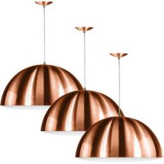 Kit 3 Lustres Pendente Meia Lua 40cm Alumínio New Cobre - MARRYLUZ