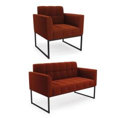 Sofá Namoradeira E Poltrona Industrial Preto Elisa Bouclê Terra D03 - D`rossi