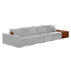 Sofá Ilha 4 Lugares Living 392cm Modulado Lary Veludo Cinza K01 - D'rossi