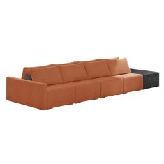 Sofá Ilha 4 Lugares Living 392cm Modulado Lary Bouclê Pu Pto K01 Cor Mostarda