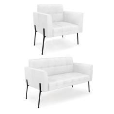 Sofá Namoradeira E Poltrona Base Pé De Ferro Preto Elisa Corano D03 - D'rossi Cor Branco