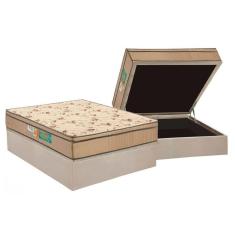 Cama Box Baú Casal: Colchão Espuma Polar D33 Pérola Euro Pillow + Base CRC Suede Clean(138x188)