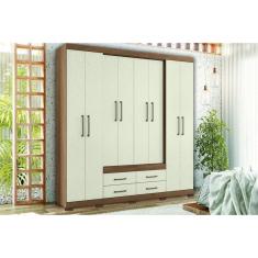 Guarda Roupa Casal Nápoles 8 Portas de Abrir 4 Gavetas MDF-MDP Castanha-Jatobá-Areia Santos Andirá