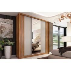 Guarda Roupa Casal Moema Flex 3 Portas de Correr 2 Gavetas MDP Amêndola-Nude Preto Demóbile