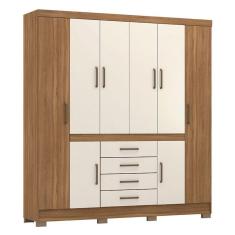 Guarda Roupa Casal New Realce 8 Portas 4 Gavetas MDP Amêndola Touch Off White Demóbile