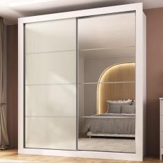 Guarda Roupa Casal Alasca MP4266 2 Portas de Correr 4 Gavetas MDP com Espelho Off White Multimóveis