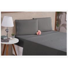 Lençol Queen 4 Peças Algodão Cinza Hotel Motel Pousada