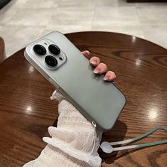 Capa de telefone com gradiente fosco fosco para iPhone 14 Pro 13 12 Pro Max 14 Plus 13 proteção de lente capa dura à prova de choque com cordão, verde, para iPhone 13 ProMax